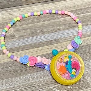 Polly Pocket Colorful Kids Beaded Necklace with Yellow watch pendant blue bird
